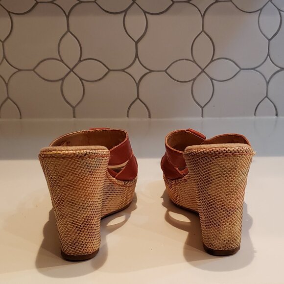 B.O.C. Born Concept Orange Leather Wedge Sandals - Picture 11 of 15